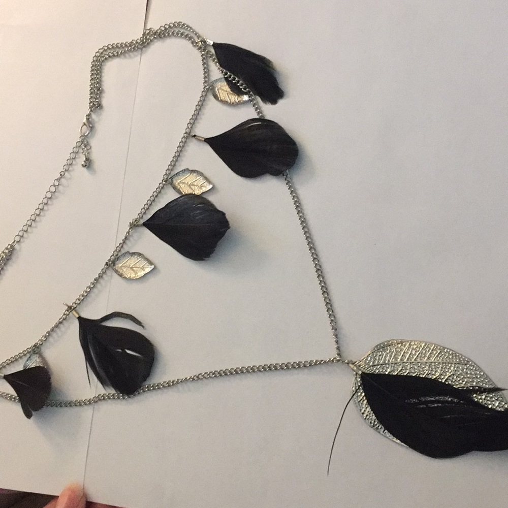 Black feather handmade necklace